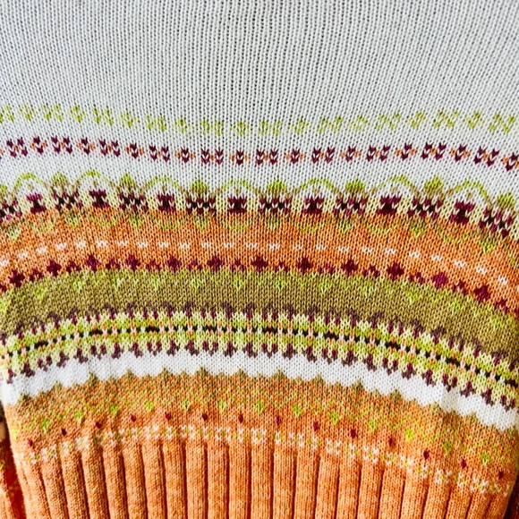 VTG Y2K Pastel Stripes Orange Fair Isle Zip Front Ski Turtleneck Knit Jacket M - Picture 8 of 12